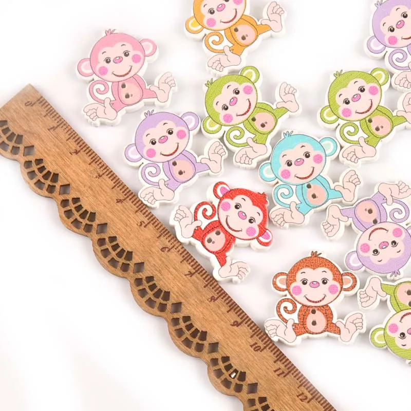 30x30mm 25Pcs Mixed Lovely Monkey Wooden buttons for clothing Sewing crafts Scrapbooking DIY Children Garment Accessories M0696x