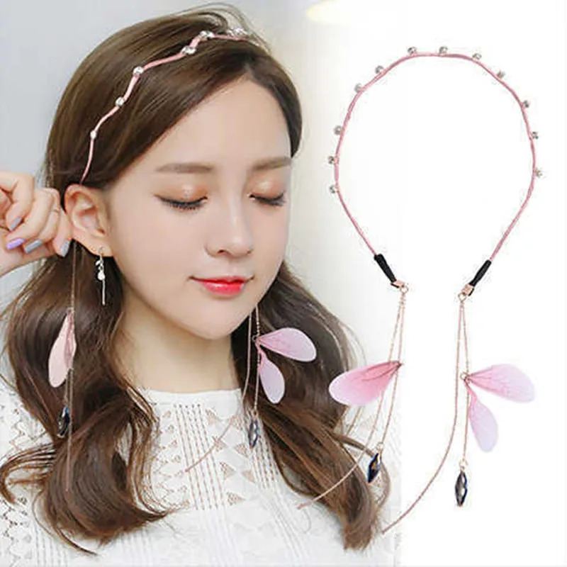 Tassel Earring Hair Bezel Hairbands Sweet Flowers Pearls Hair Hoop Streamer Pandent Headband For Women Girls Hair Accessories