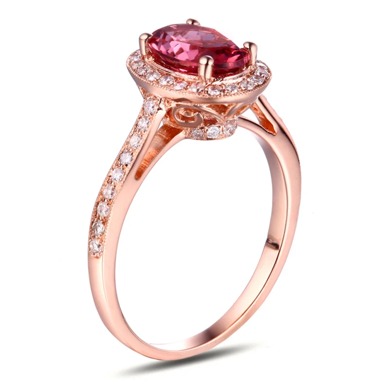 Caimao 14k Rose Gold 1.26ct Pink Tourmaline Natural Diamond Engagement Ring Fine Jewelry Free Shipping