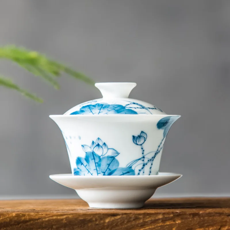 Tea Tureen Set Gaiwan Blue and white Ceramic Teaware Sets porcelain Bone china Hand-painted porcelain Kung Fu Tea Set Bowl