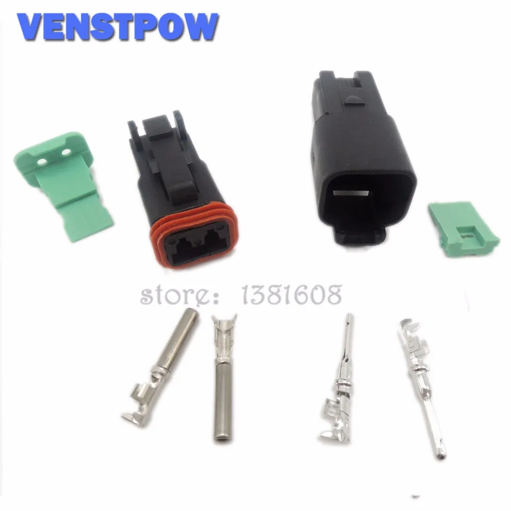 1 Set Black Deutsch DT06/DT04 2 Pin Waterproof Electrical Wire Connector Plug Kit 22-16AWG for Car Bus Motor Truck