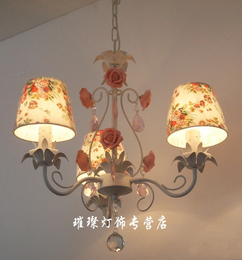 Three head Pendant Light Korean modern pastoral style iron children's room Princess Girl bedroom restaurant crystal Pendant lamp