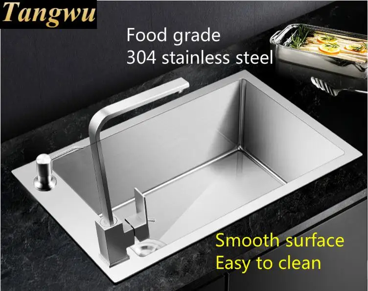 Free shipping Apartment vogue large kitchen manual sink single trough multifunction 304 stainless steel hot sell 750x430 MM