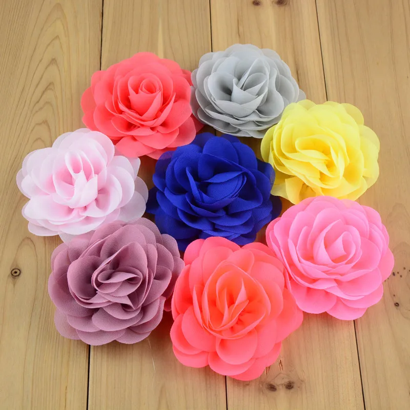 

100 pcs/lot , 3.15" inch Chiffon Rose Flower For DIY Fabric Headband Shoes Accessories