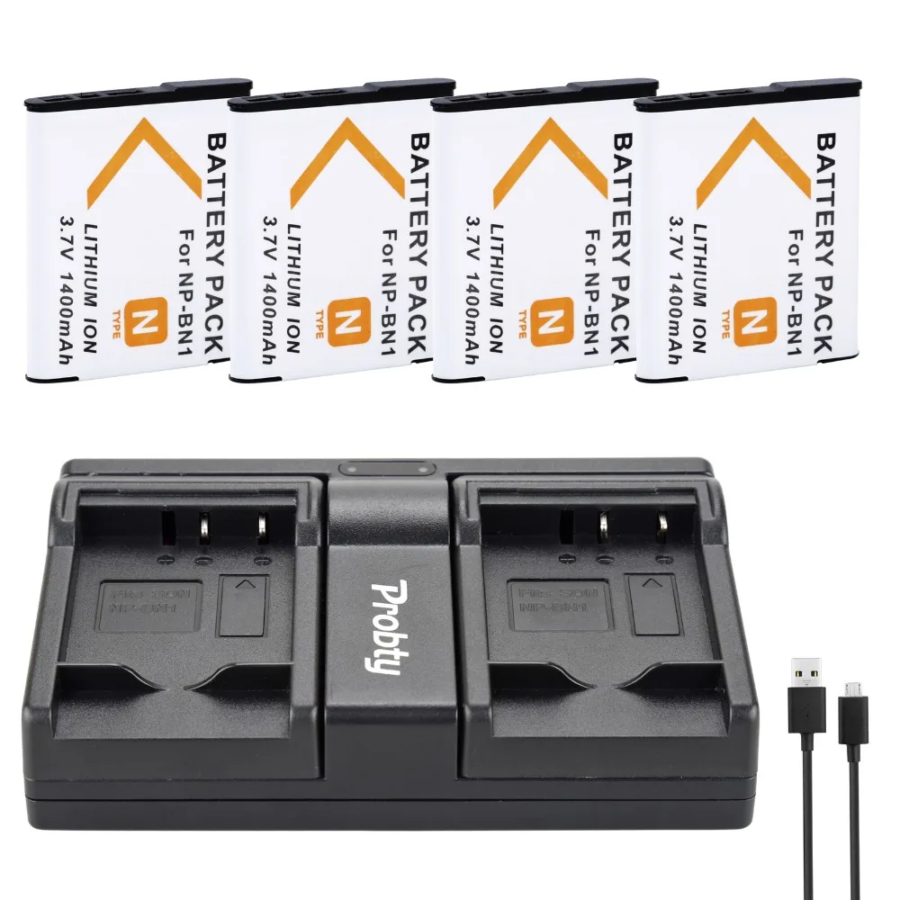 

4Pcs NP-BN1 NP BN1 Battery + Dual Charger for Sony Cyber-shot DSC-QX10 DSC-QX100 DSC-T99 DSC-T110 DSC-TF1 DSC-TX5 TX7 DSC-TX10