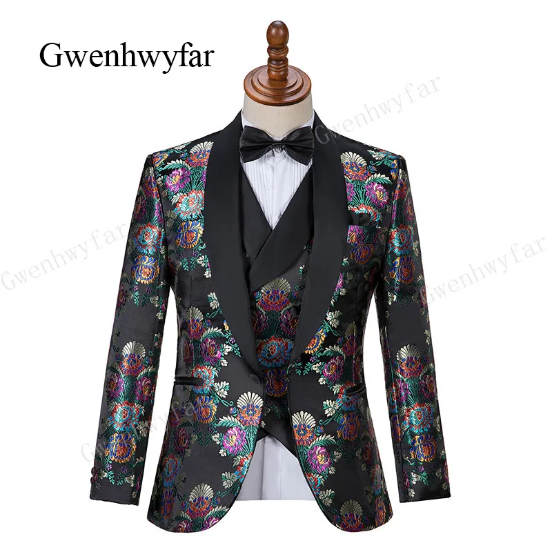 Gwenhwyfar New Latest Wedding Coat Italian Black One-breasted Vest Men's West Body 3 Sets Of Tuxedo Custom Groom Suit Men