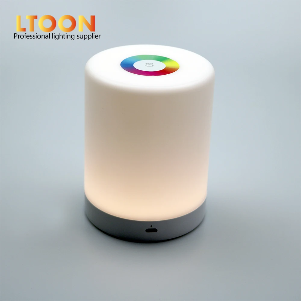 [LTOON] RGB LED Bedside Night Light Atmosphere Lamp Touch Sensor Rechargeable Table Lamp 3-level Brightness Bedside Lamp