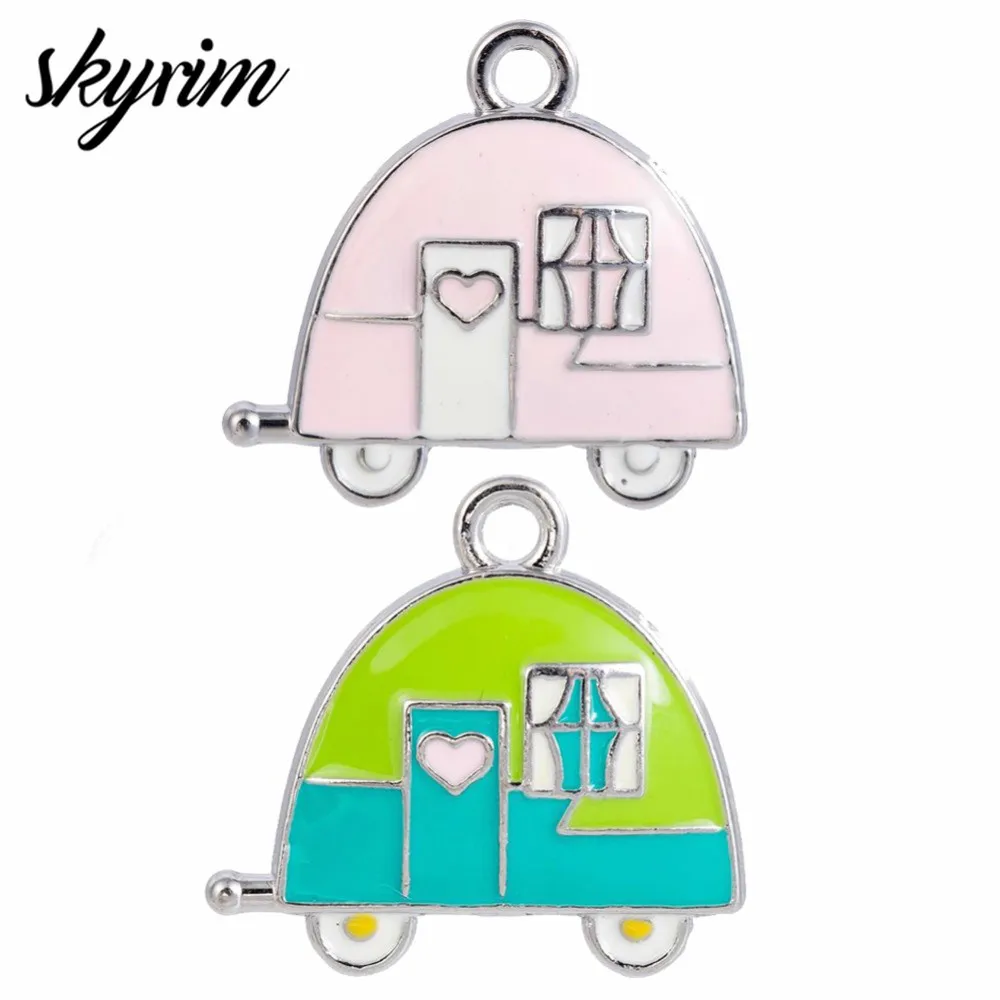 Skyrim Cute Enamel Camping Trailer Car Charms For DIY Necklace Bracelet Floating Pendant Jewelry Making Accessories Kid Gift