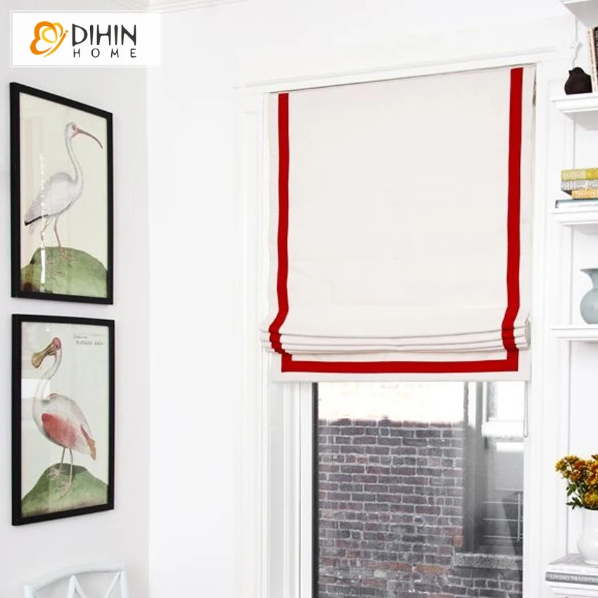 

DIHIN HOME Modern Motorized Red and White Striped Roman Shade Roman Blinds For Living Room