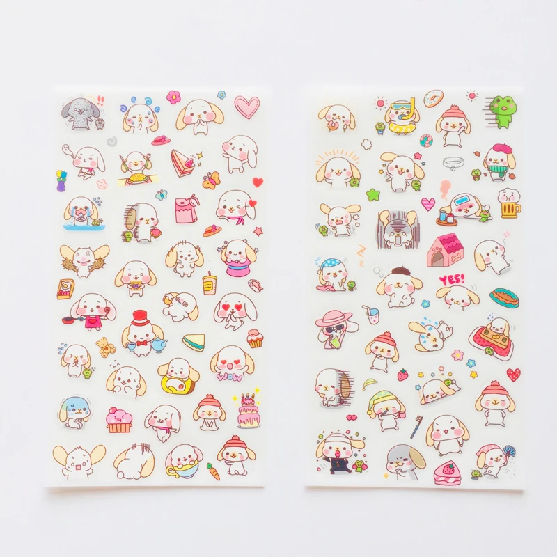 6 Sheets Kawaii Big Ear Puppy Dog Adhesive Stickers Decorative Album Diary Stick Label Paper Decor Hand Account Q02