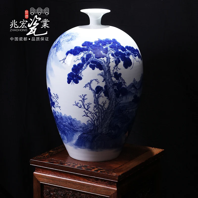 

Керамическая окрашенная сине-белая фарфоровая ваза Jingdezhen, украшение для гостиной, ТВ, кабинета, домашняя мебель, фарфоровые украшения