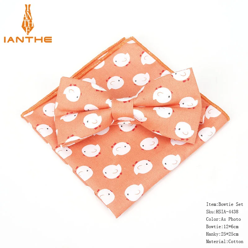 Brand New 2 PCS Men's Cotton Animals Suits Fashion Bow Tie Sets Bowtie Handkerchief Pocket Square Sets Wedding Party Butterfly