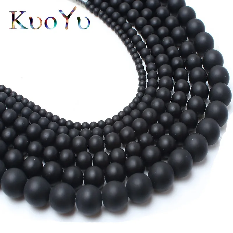 Natural Dull Polish Matte Black Onyx Agates Round Stone Beads For Jewelry Making 15.5 inches 4/6/8/10/12mm DIY Bracelet Necklace