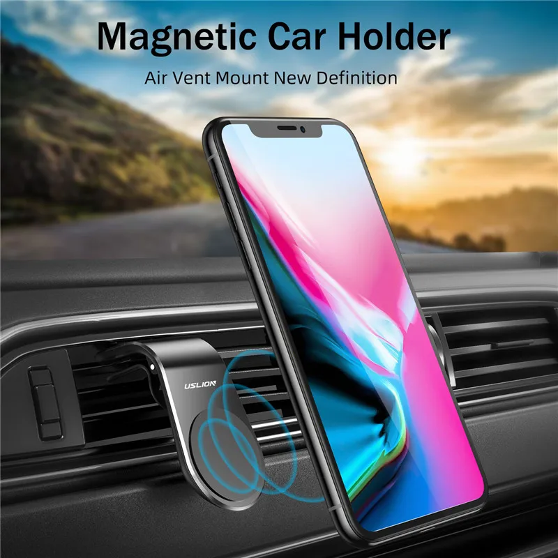 USLION Car Phone Holder For Phone In Car Mobile Support Magnetic Phone Mount Stand For Tablets And Smartphones Suporte Telefone