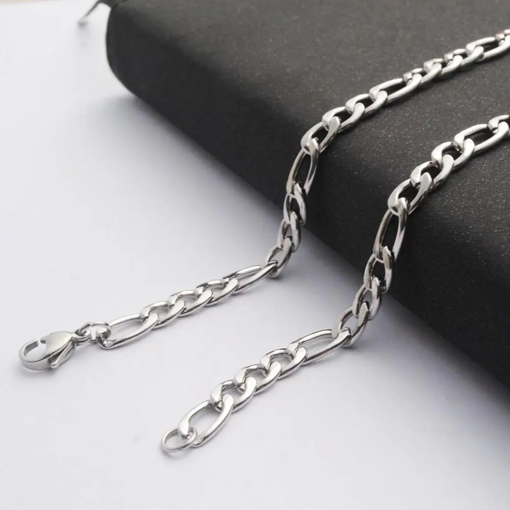 Wholesale Jewelry-- 50/60/70cm Titanium steel White Long 5mm Figaro 3:1 Necklaces for Men Fashion Jewlery No Fade