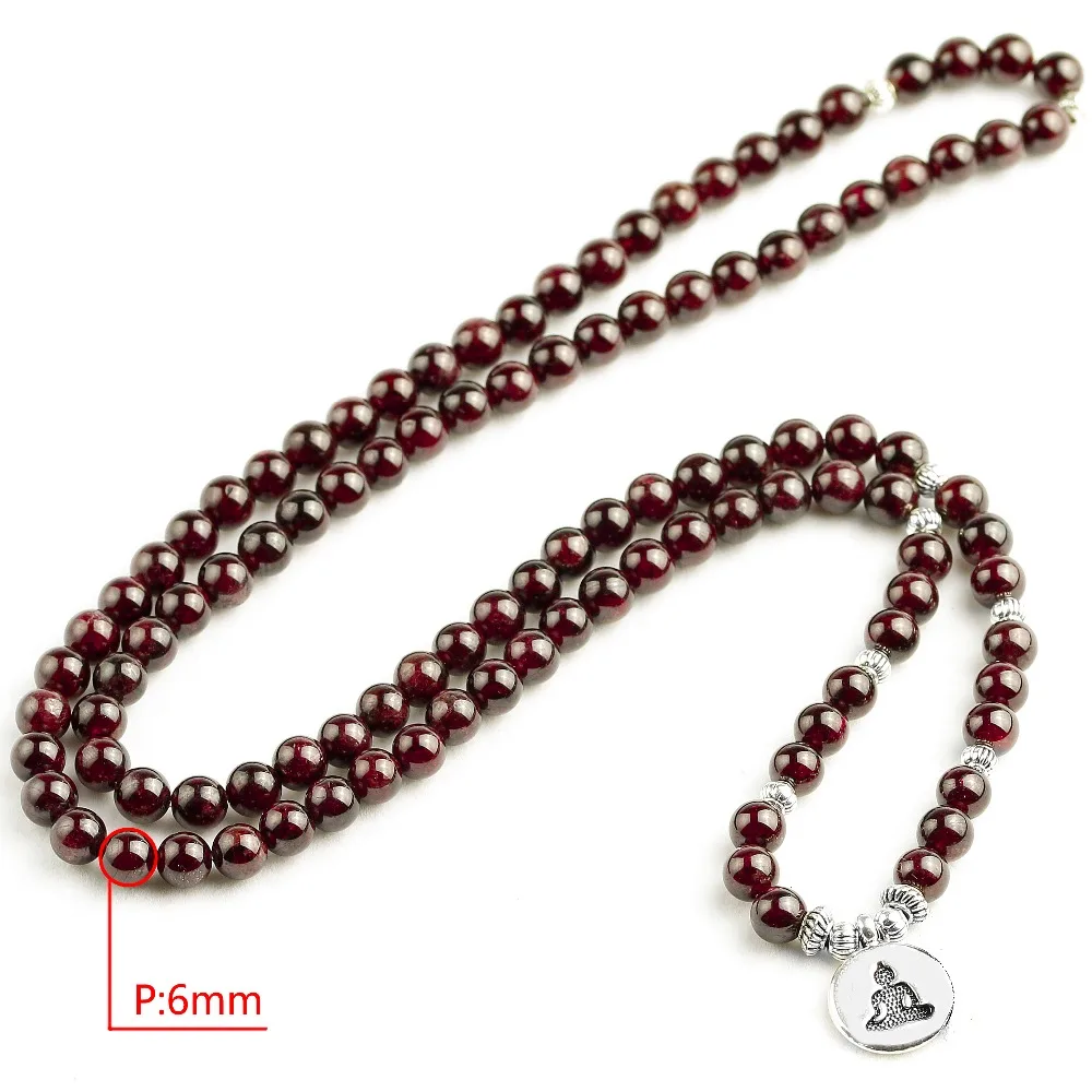 Natural A Garnet 108 Beads Mala Bracelet 6MM Stone Women Men Meditation Lotus OM Charm Yoga Bracelets Drop shipping