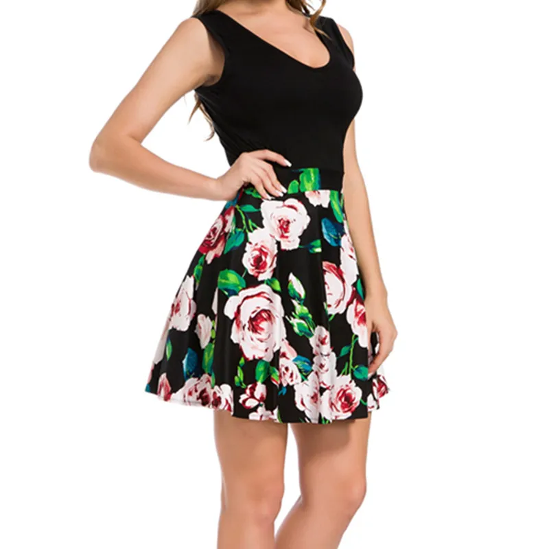 2019 verão floral casual elegante elegante impressão charming feminino decote em v sem mangas zíper trabalho escritório expansão vestido