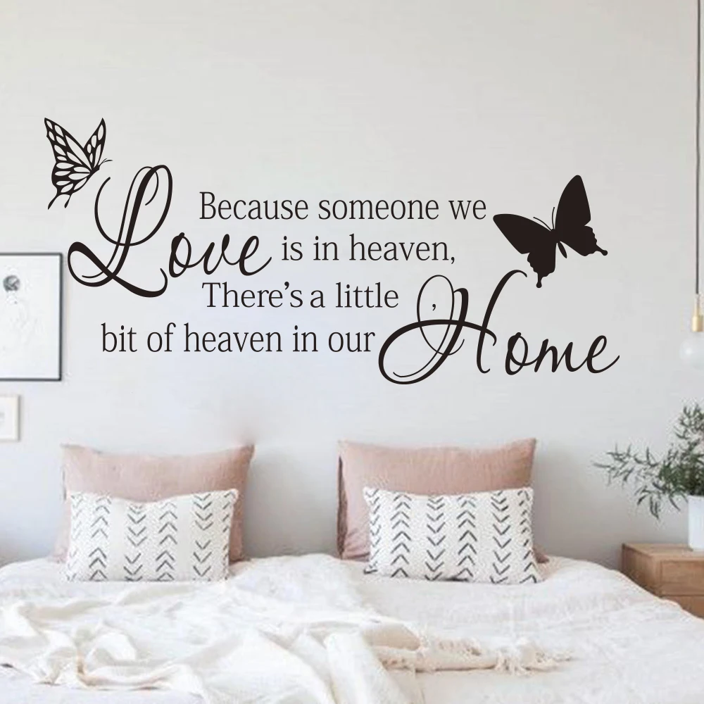 Because Someone We Love Is In Heaven Quote Wall Sticker Bedroom Living Room Family Love Quote Wall Decal Vinyl Home Decor Art