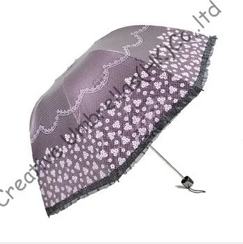 women's  summer parasol,100%sunscreen,UPF>50+,princess parasol,8 ribs,black  coating,pocket parasol,UV protecting,arched lacing