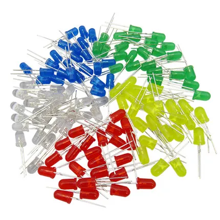 100pcs 3mm 5 Kind Of Color LED Element Kit Red + Green + Yellow + Blue + White