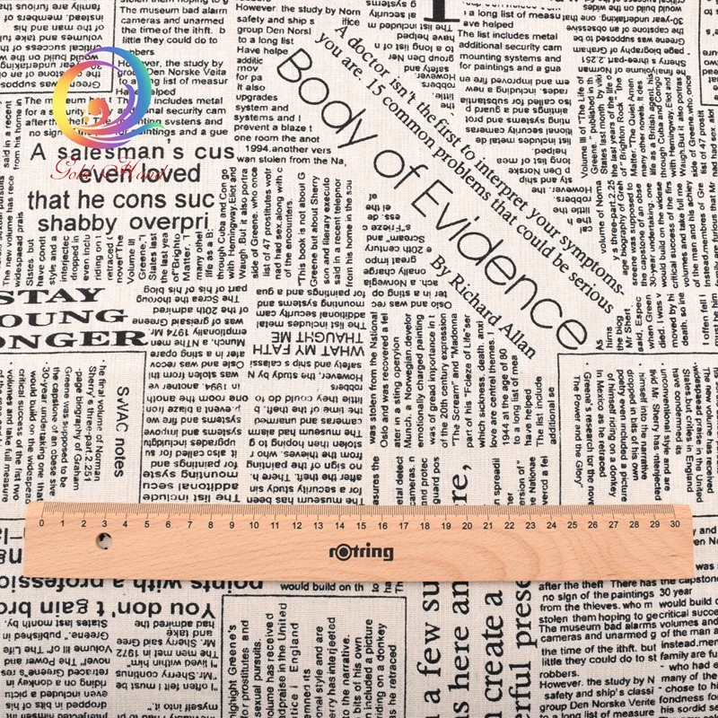 

Haisen,Printed Newspaper Cotton Linen Fabric For Quilting,Sewing,Sofa,Curtain,Bag,Cushion,Furniture Cover Decoration Half Meter