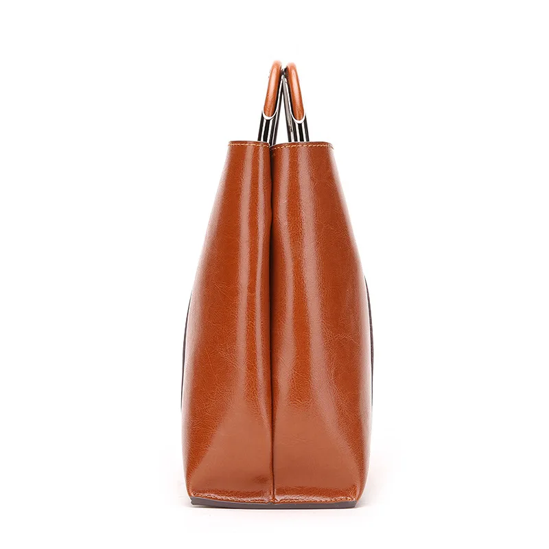 Women Handbag Classic Top Grain Genuine Smooth Calf Leather Top Handle Messenger Shoulder Bag