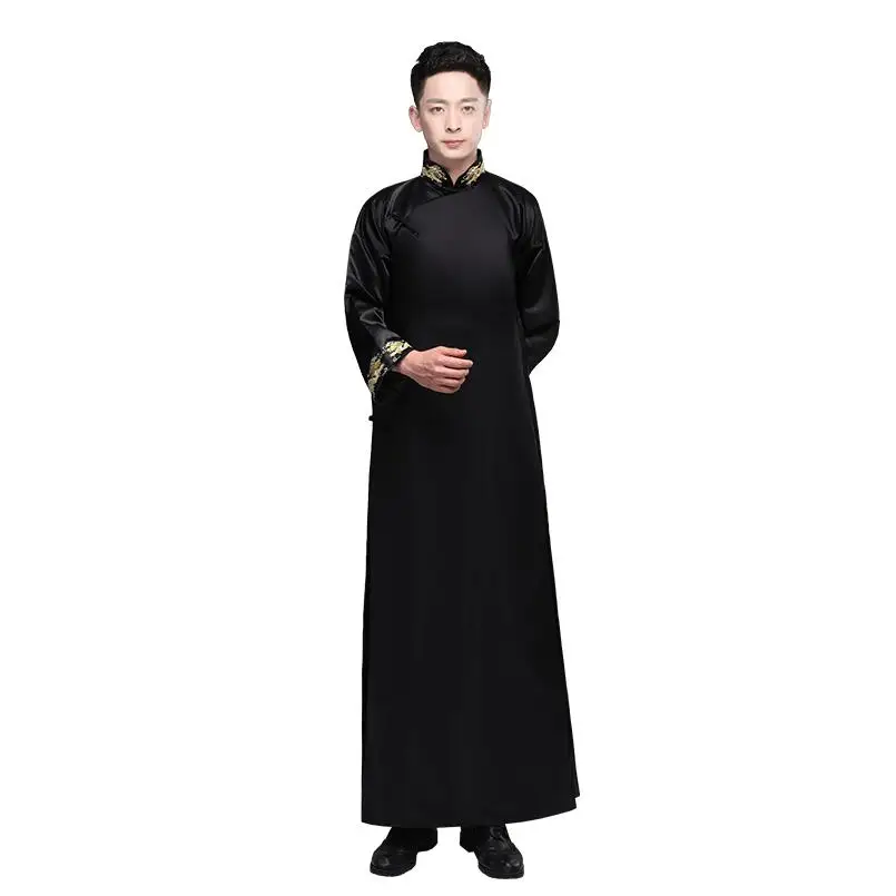 

Traditional Chinese Clothing Men Cheongsam Embroidered Gown Male Hanfu Tang Suit Costume Republic of China Outfit