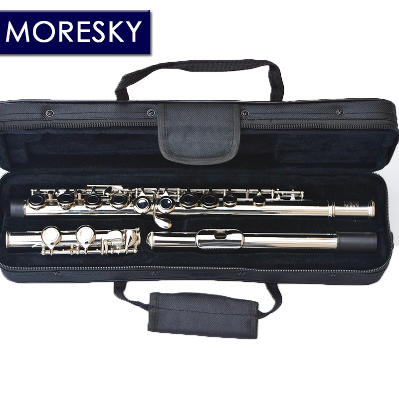 MORESKY 16 Close C Key Flute Instrument Cupronickel Nickel Plated Concert Flute with E key