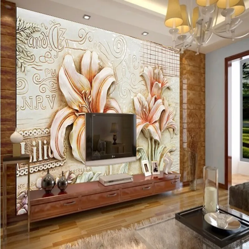 beibehang  Custom 3 d images of the session relief wallpaper configuration TV room amaryllis bedroom TV sofa mural wall paper