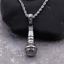 HaoYi Microphone Pendant Necklace For Men Stainless Steel Hip-hop Rock Music Lover Jewelry