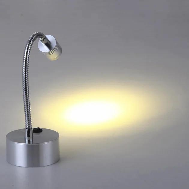 Flexible Pipe 3W LED Picture Light Battery-Powered Reading Lamp On/Off Button Spotlight Jewelry Store Silver/Black shell