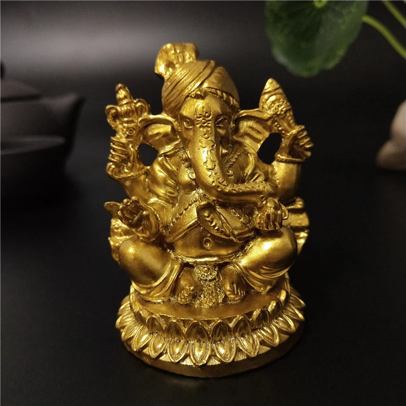 Gold Lord Ganesha Buddha Statue Home Garden Decoration Indian Ganesh Elephant God Sculpture Figurines Ornaments Buddha Statues