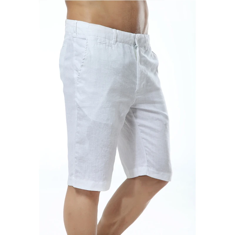 Pantalones cortos informales de lino italiano para hombre, Bermudas de moda, color blanco sólido, 7 colores, Verano