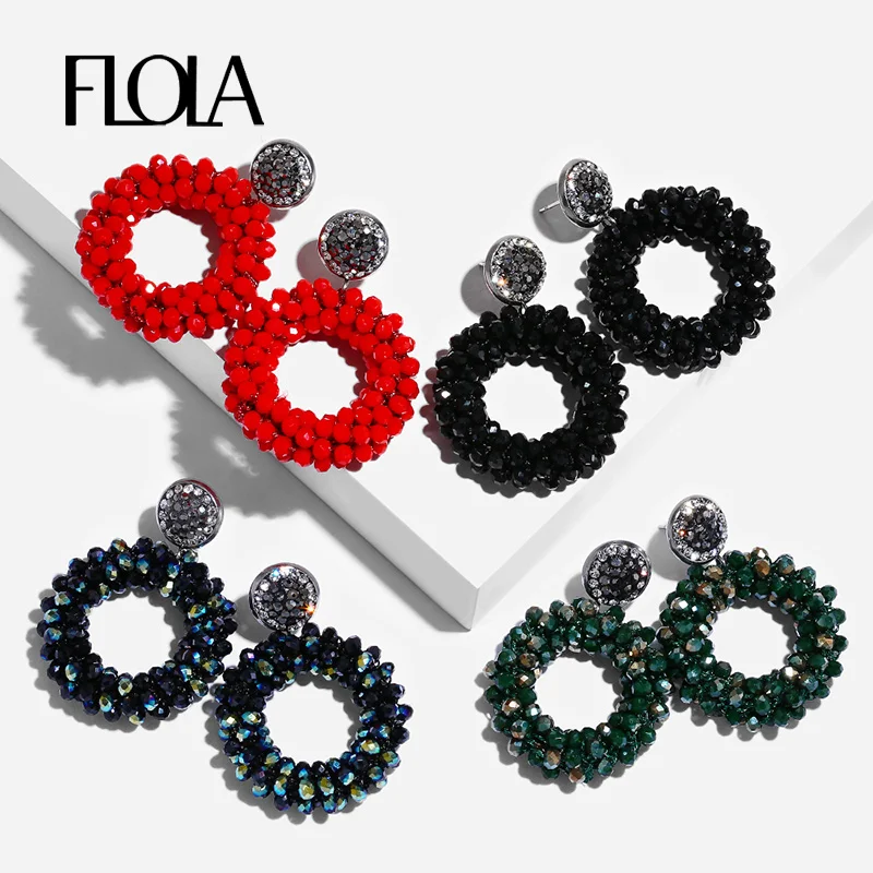 FLOLA Handmade Lott Oorbellen Earrings for Woman Small Bead Earrings Oorbellen Statement Crystal aretes Bohemia ersp45