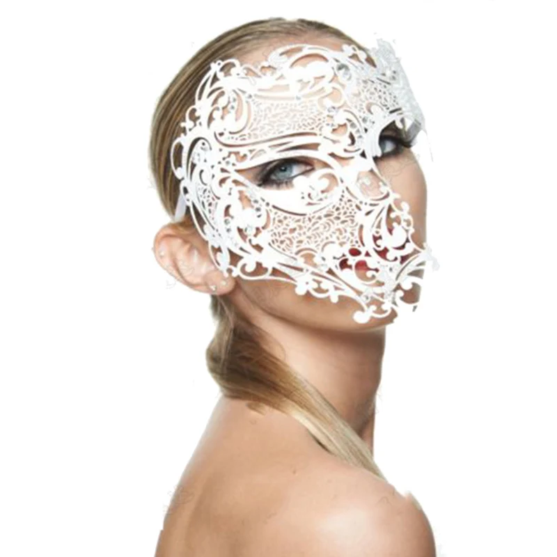 Venice Skeleton Half Face Sexy Mask With Diamond For Women And Men Cool Costume Prom Party Face Hollow Out Masquerade Skull Mask