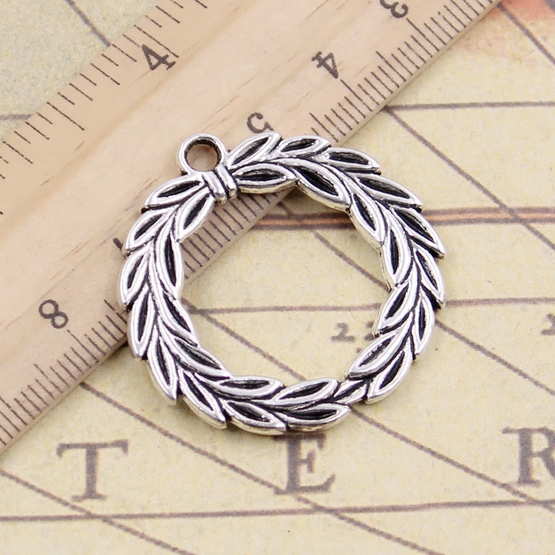 10pcs Charms Laurel Leaves Wreath 36x34mm Tibetan Bronze Silver Color Pendants Antique Jewelry Making DIY Handmade Craft