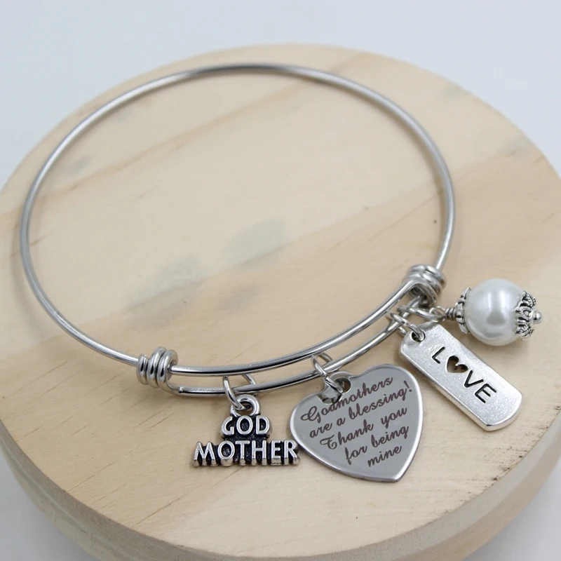 Stainless Steel Expandable Wire Bangle Women Jewelry Godmother Charm Bracelet Bangles God Mother Gifts Bijoux Pulsera