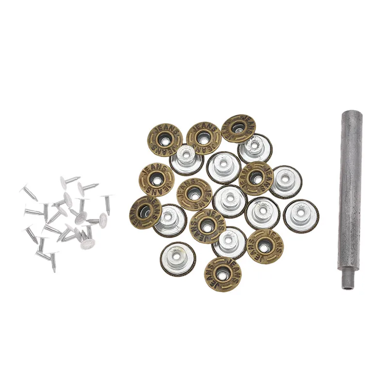 Chzimade 20Pcs/lot 17mm Tack Snap Button Stud Rivet Hollow Metal Jeans Buttons With Installation Tool For Diy Clothes Mak