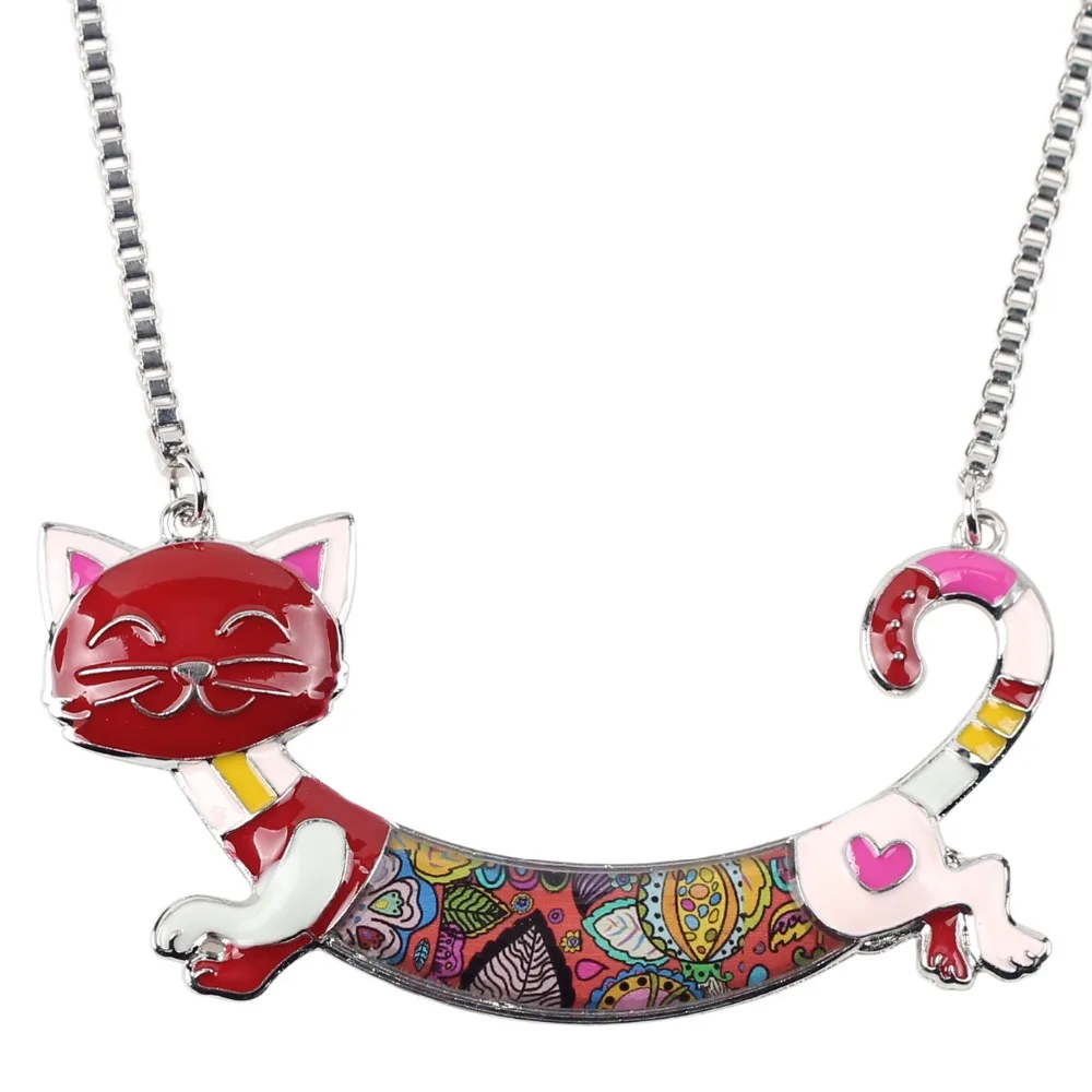 Bonsny Statement Maxi Alloy Enamel Cat Choker Necklace Chain Pendant Collar 2018 Fashion New Enamel Jewelry for Women GIfts