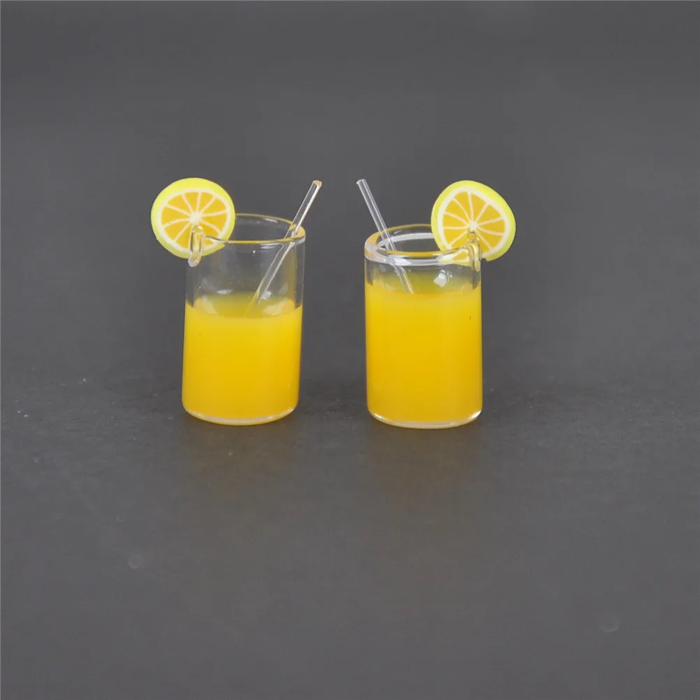 2pcs/lot Mini Resin Lemon Water Cup 1:12 Dollhouse Miniature Doll house Accessories Cups Toy Mini Decoration Gifts