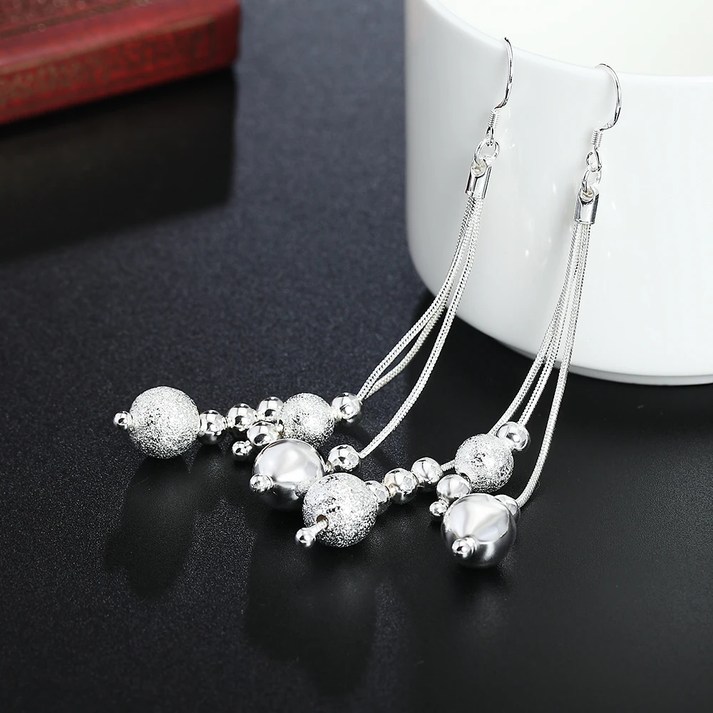 For women lady wedding , Silver color fashion charm beads chain charms female beautifully earring jewelry JSHE006