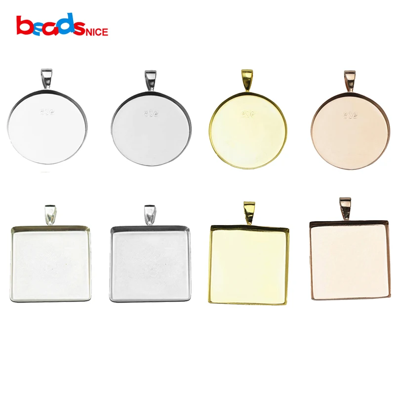 Imagem -02 - Sterling Silver Pendant Bisel Cup para Configurações Fit Square 25 mm Foto Bass Bandejas id 26726smt17 Beadsnice-925