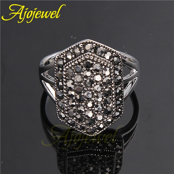 Ajojewel Brand Black CZ Shield Womens Rings Vintage Retro Female Antique Jewelry Anel