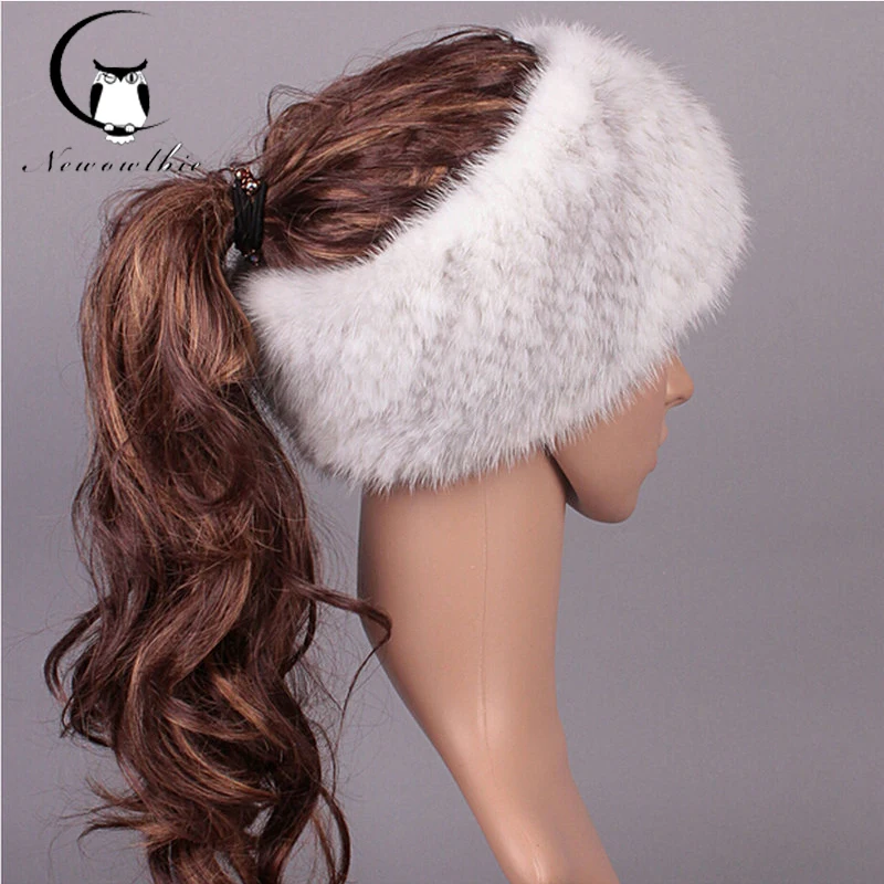 Plaid New arrival 2 Use Cap Knitted Scarf & Winter Hats for Women Real Mink Fur Winter Hat Knitted Warm Natural Mink Fur Scarves