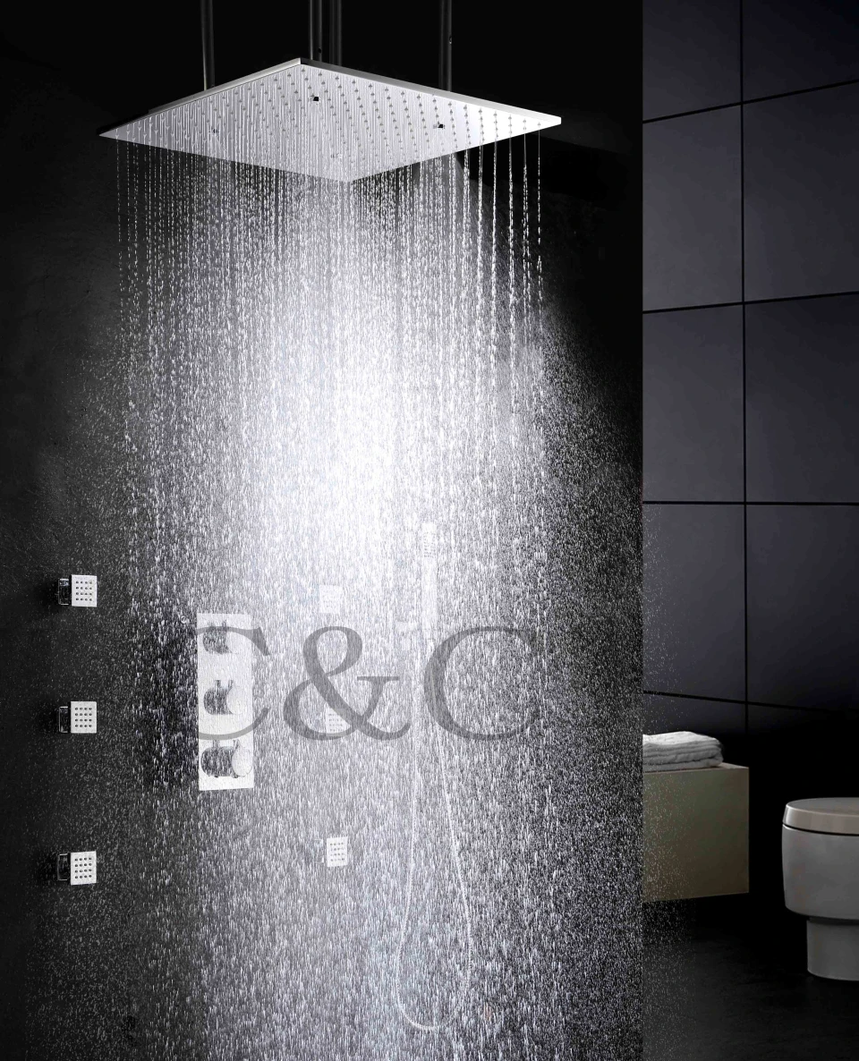 Thermostat Bathroom Shower Faucet Set 20 Inch Two Functions Atomizing And Rainfall Shower Head And Massage Spray