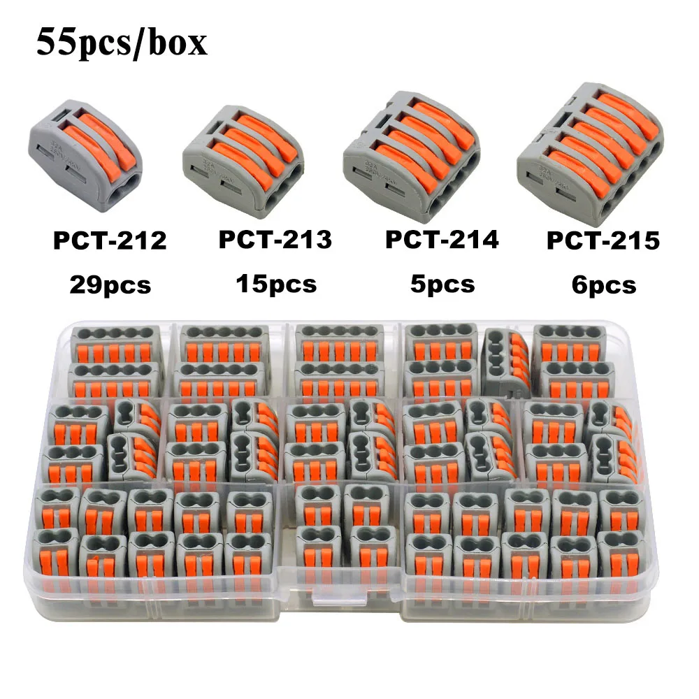 55pcs/lots 412 413 415 wire connector boxed universal compact terminal block home lighting wire connector for home 212 214