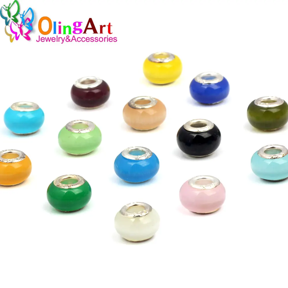 OlingArt 15x10mm 8 Pcs/Lot 16 colors Cat's eye multicolor Big Hole European Beads DIY Bracelet Necklaces Jewelry making