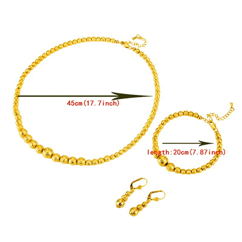 Hot Selling  Bead Necklace Earrings Bracelet Set Jewelry Ball For Women Gold Color Africa/Arab/Middle East/Ethiopian Gift