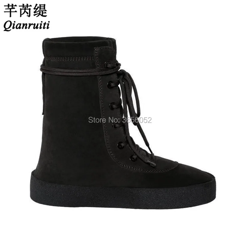 

Qianruiti Design Shoes Casual Botas Hombre Suede Leather Boots Men Thick Flats Zapatos Lace Up Crepe Military Boots Plus Size 46