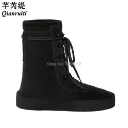 Qianruitiデザイン靴カジュアルbota ş hombreスエードレザーブーツ男性厚い干潟zapatosレースアップクレープ軍事ブーツプラスサイズ46